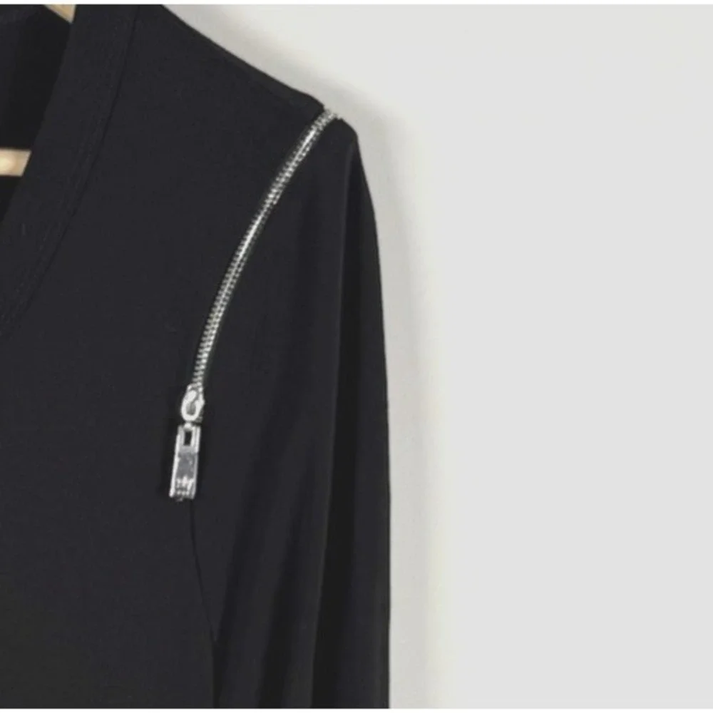 CHAUS NY BLACK ZIPPERED SHOULDERS TUNIC BLOUSE‎ SZ XL CAREER ACADEMIA